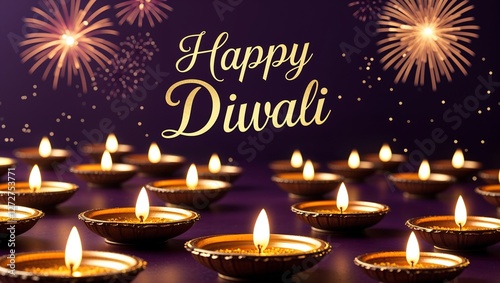 Golden Diya Lamps Glowing Softly Against a Warm Background Celebrating a Happy Diwali Festival