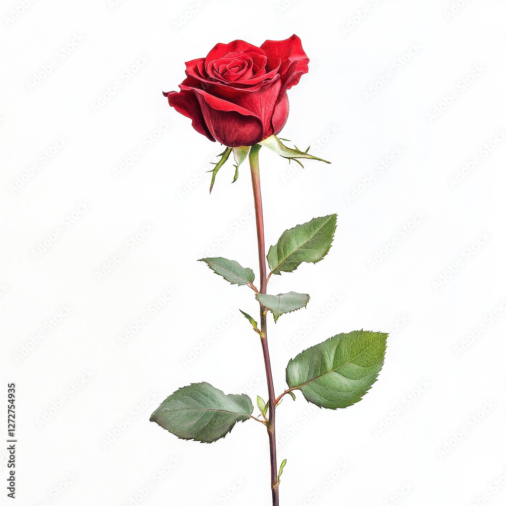 Fototapeta premium stunning red rose with lush green leaves, symbolizing love and beauty. Perfect for romantic occasions and floral arrangements