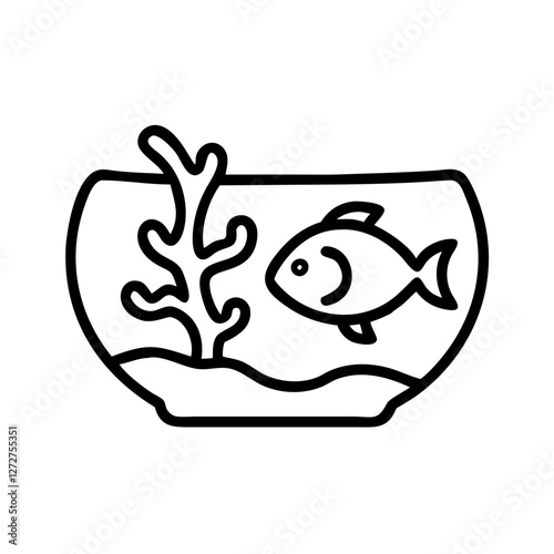 Fish swimming in a fishbowl, simple line art for aquatic and pet-related blogs