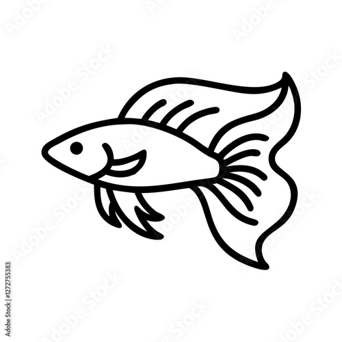 Swimming fish in minimalistic design, line art illustration for pet and aquatic content