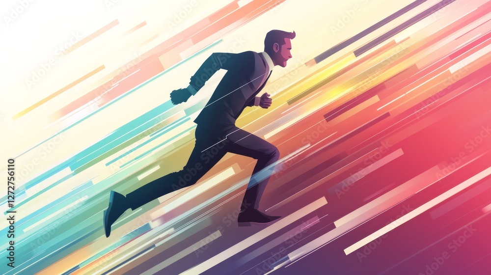 Businessman running forward. Abstract illustration. Modern lifestyle metaphor. Web icon with long shadows for application Businessman running forward. Abstract illustration. Modern lifestyle metaphor. Web icon with long shadows for application