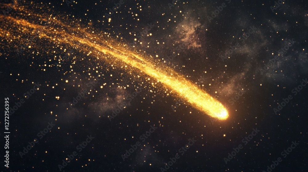 Obraz premium Cosmic Wonder: A Golden Comet Streaking Across the Night Sky