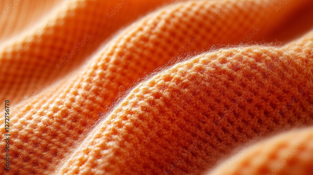 Textured Orange Knit Fabric Close Up