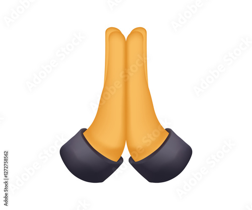 High Five emoticon illustration. Prayer and Respect Icon. Two diverse hands giving high five, well done gesture, job good done. Prayer hands emoji. Folded hands. Isolated on white