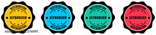 Authorized distributor approval badge. Certified distributor verification seal. Distributor endorsement vector design. Guaranteed distributor stamp design. Trusted vendor seal. Vector illustration
