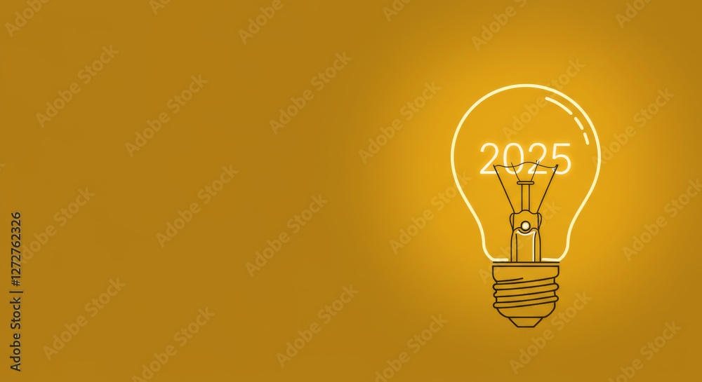 Lightbulb illuminated with the year two thousand and twenty five Lightbulb illuminated with the year two thousand and twenty five