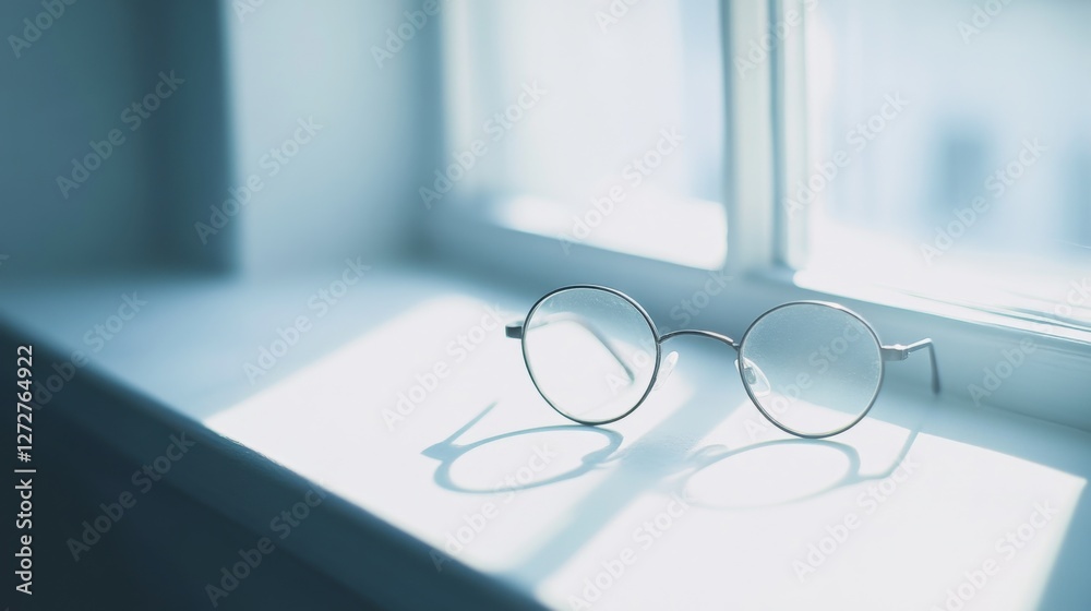 Dementia risk symbolized by a forgotten pair of glasses on a windowsill. Featuring soft light and neutral tones Dementia risk symbolized by a forgotten pair of glasses on a windowsill. Featuring soft light and neutral tones