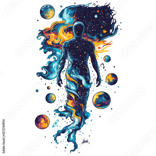 Celestial Being Embodiment, Cosmic Form Emerging from Stardust and Nebula photo