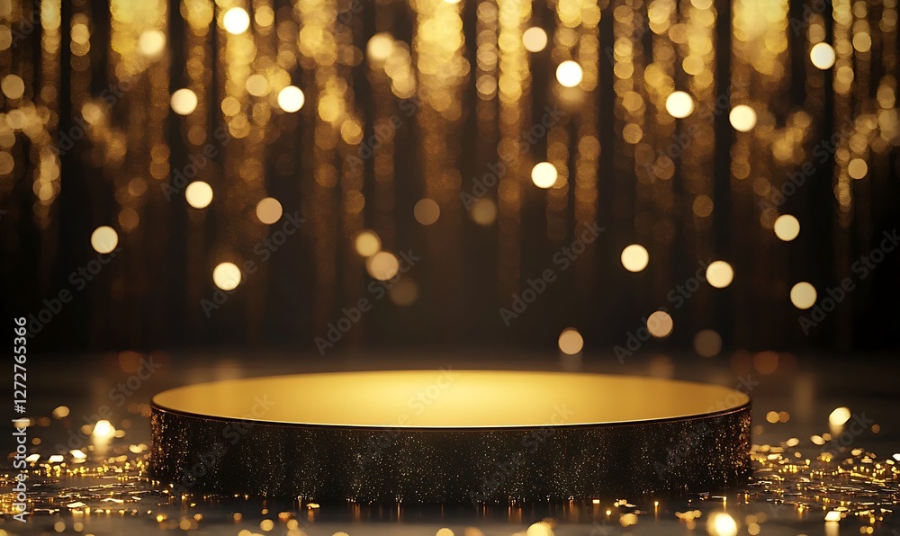 Obraz premium Golden podium with spotlights on a black background