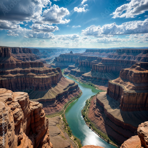 Breathtaking Aerial View of the Colorado River Winding Through the Grand Canyon