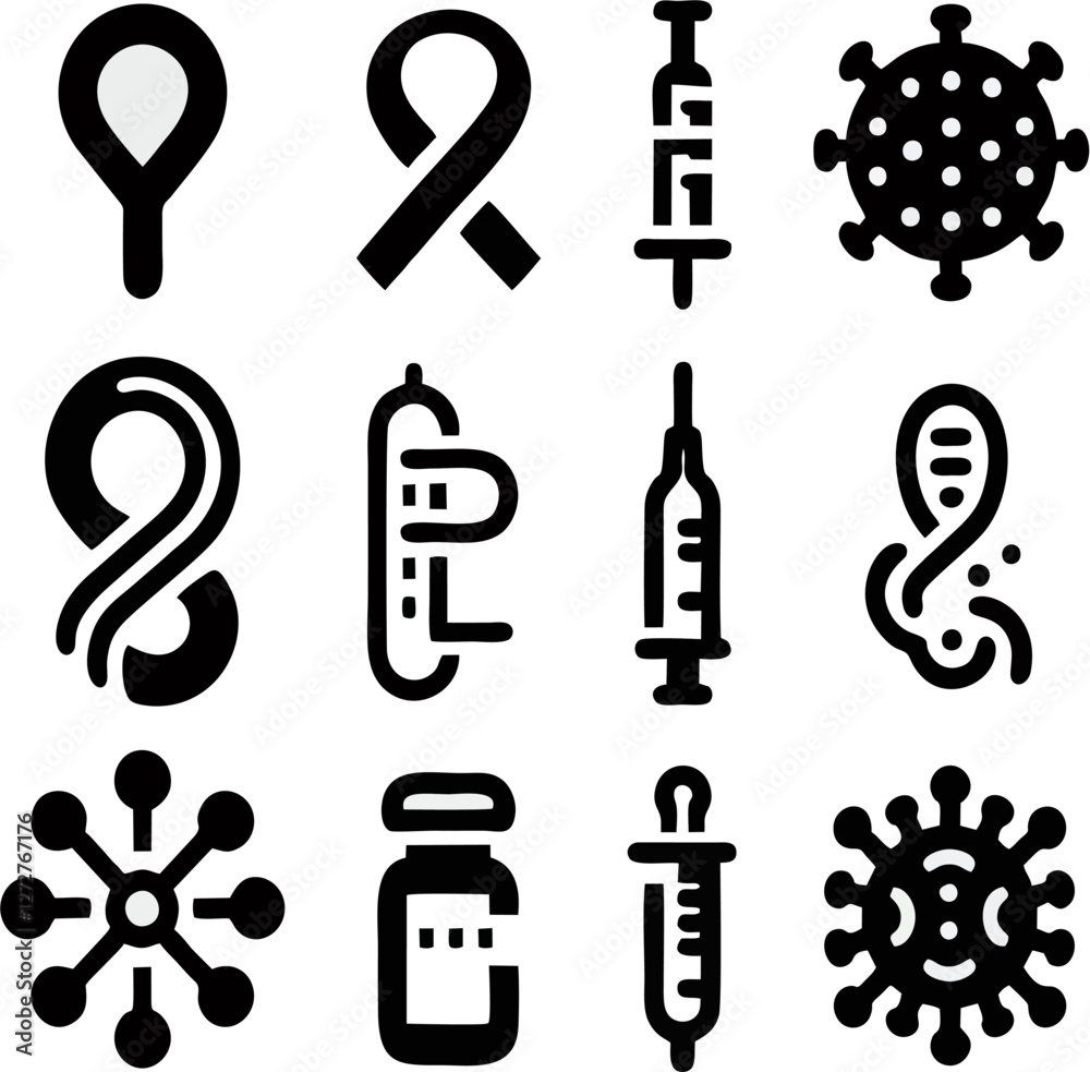 Fototapeta premium Medical & HIV Virus Organism Prevention Icons – Healthcare, Vaccination, and Awareness
