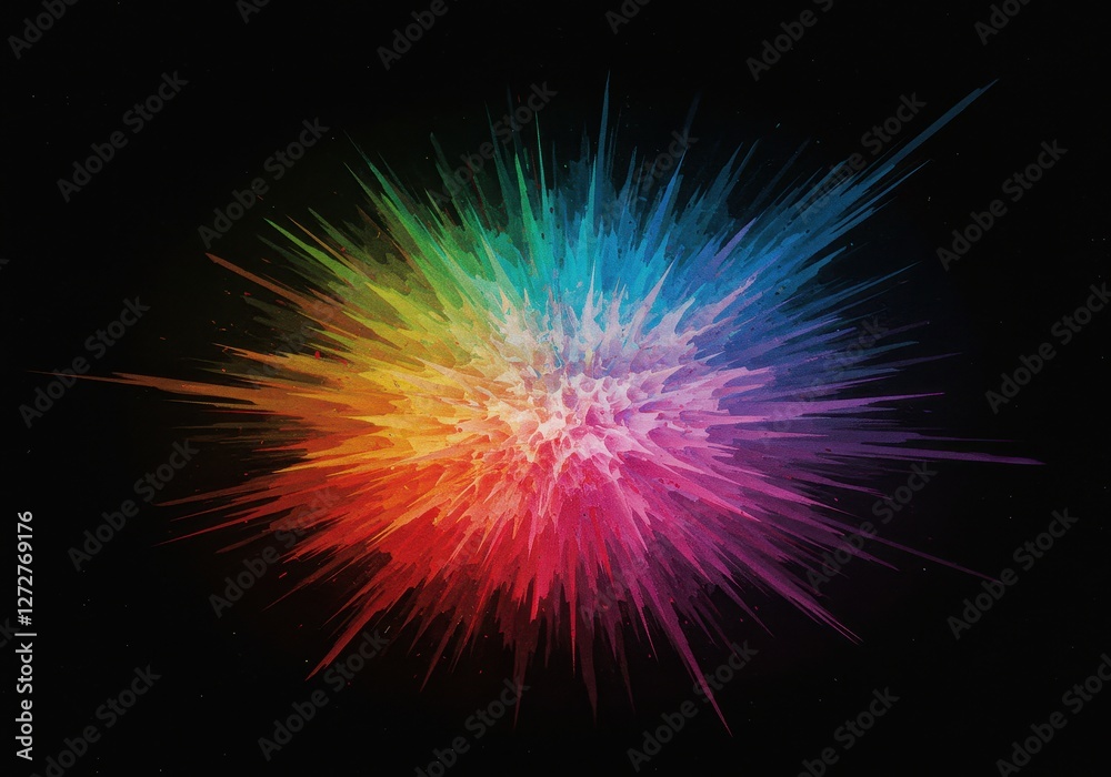 Vibrant Rainbow Color Explosion Against Black Background Vibrant Rainbow Color Explosion Against Black Background
