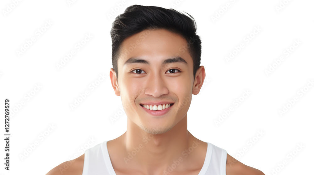 Asian Man Smiling with Flawless Glowy Skin with Copy Space Isolated on Transparent PNG Background
Asian Man Smiling with Flawless Glowy Skin with Copy Space Isolated on Transparent PNG Background