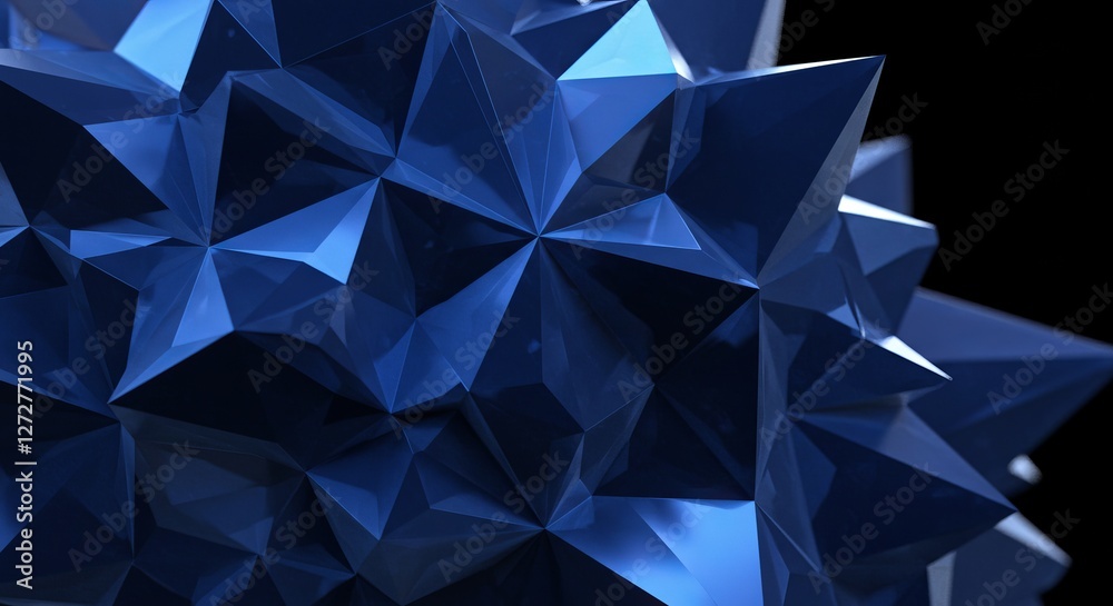 Fototapeta premium Geometric blue abstract crystal sculpture on black background