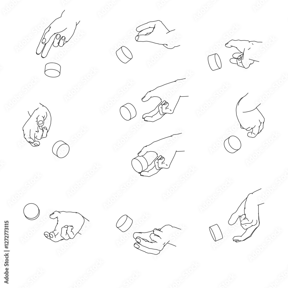 ダイアルを回す手のセット 白黒のベクターイラスト。 ダイアルを回す手のセット 白黒のベクターイラスト。