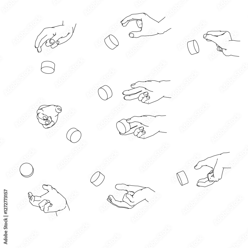 ダイアルを回す手のセット 白黒のベクターイラスト。 ダイアルを回す手のセット 白黒のベクターイラスト。