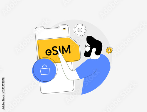 eSIM technology simplifies mobile connectivity, enabling seamless activation and global roaming. Embedded e-SIM enhances security, supports multiple carriers and 5g mobile network access illustration