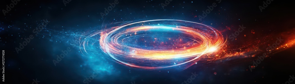 Obraz premium Swirling Cosmic Dust Cloud with Blue and Red Hues Against a Starry Background