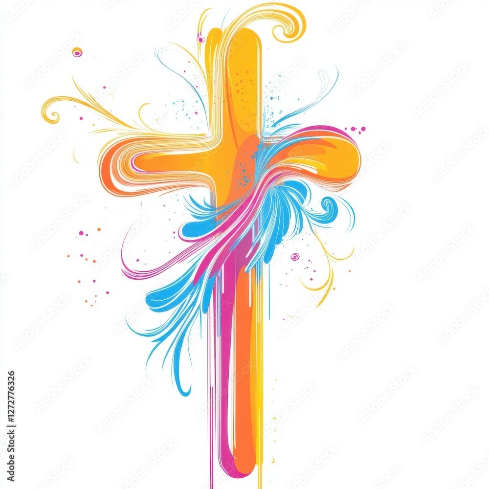 Obraz premium Abstract Colorful Cross Design with Swirls and Splashes