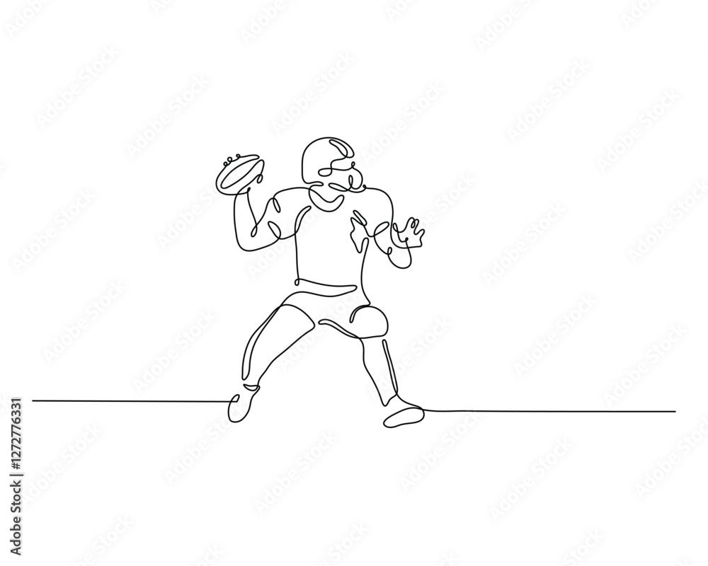 A minimalist continuous line drawing of an American football player in action, capturing the dynamic motion and athleticism as the player prepares to throw the football A minimalist continuous line drawing of an American football player in action, capturing the dynamic motion and athleticism as the player prepares to throw the football