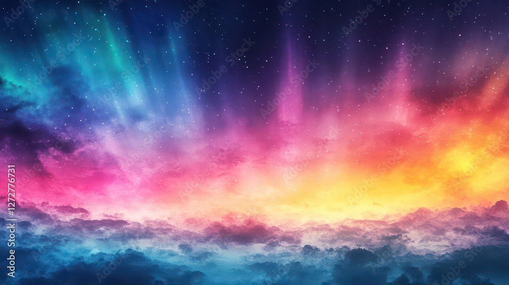 Fototapeta premium Vibrant Aurora Borealis Over Cloudscape with Colorful Hues and Starry Sky