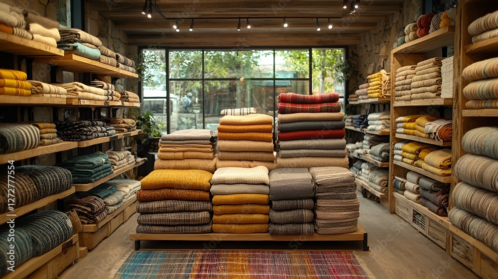 Fototapeta premium Cozy blankets store interior display
