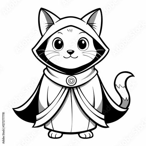 Cute Cat in Hooded Cloak Vector Illustration

