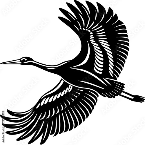 Flying Crane Bird Vector Illustration

