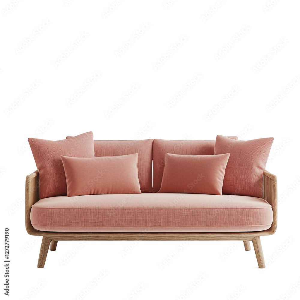 Obraz premium Pink Sofa Wooden Legs Cozy Living Room Furniture Modern Design