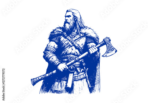 Viking Warrior drawn sketch vector