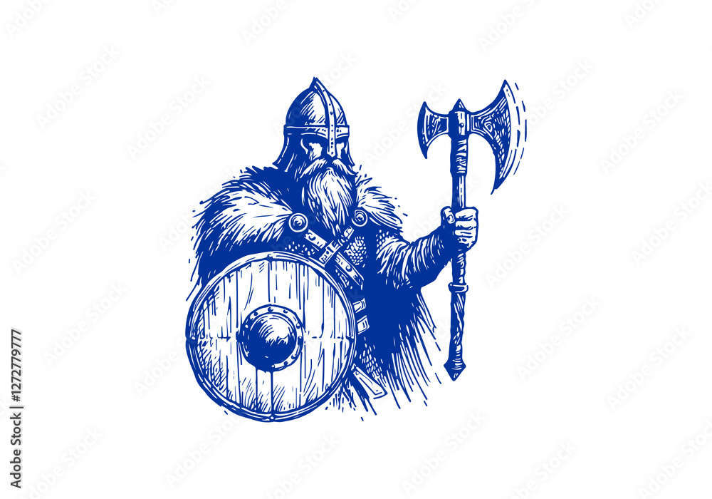 Obraz premium Viking Warrior drawn sketch vector