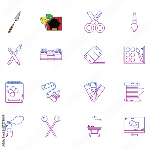 Vector icon set of arts with white background