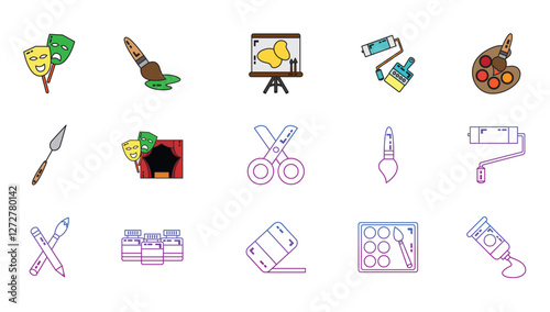Vector icon set of arts with white background