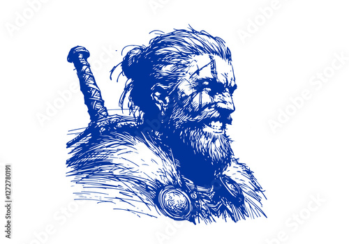 Viking Warrior drawn sketch vector