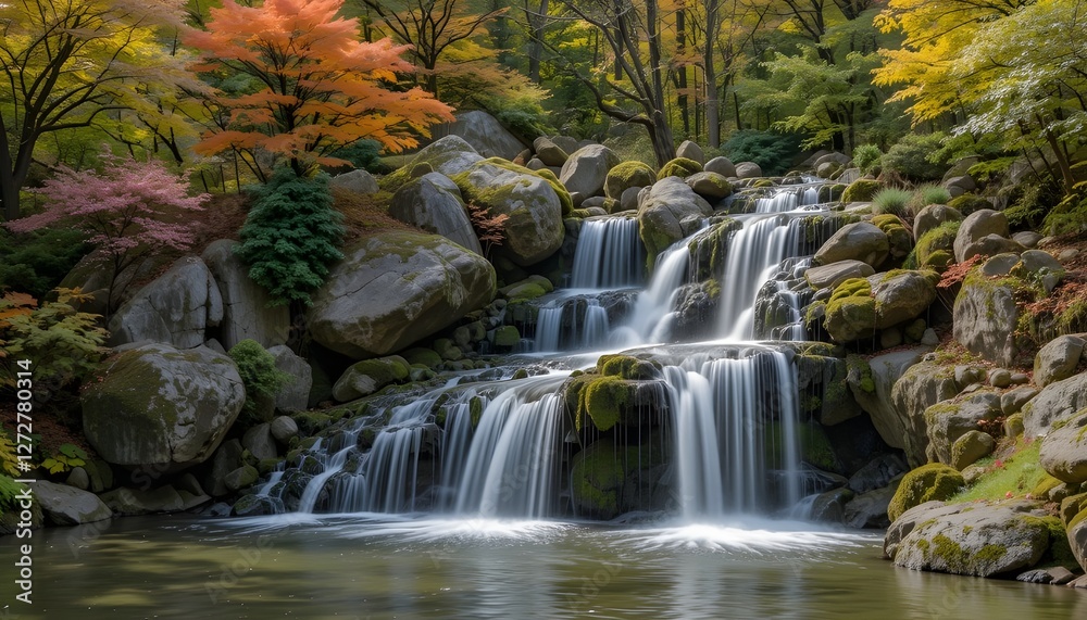 Waterfall in japanese garden in Kaiserslautern in autumn