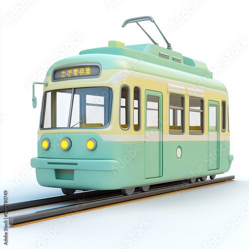kawaii tram driving 3d cute character design isolated