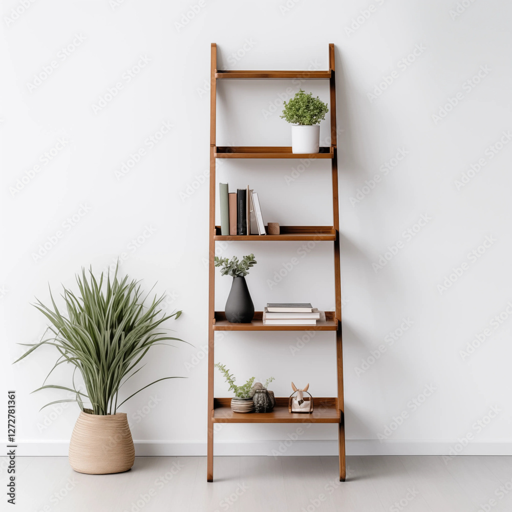 Wooden Ladder Shelf with Plants Books Modern Home Decor Wooden Ladder Shelf with Plants Books Modern Home Decor