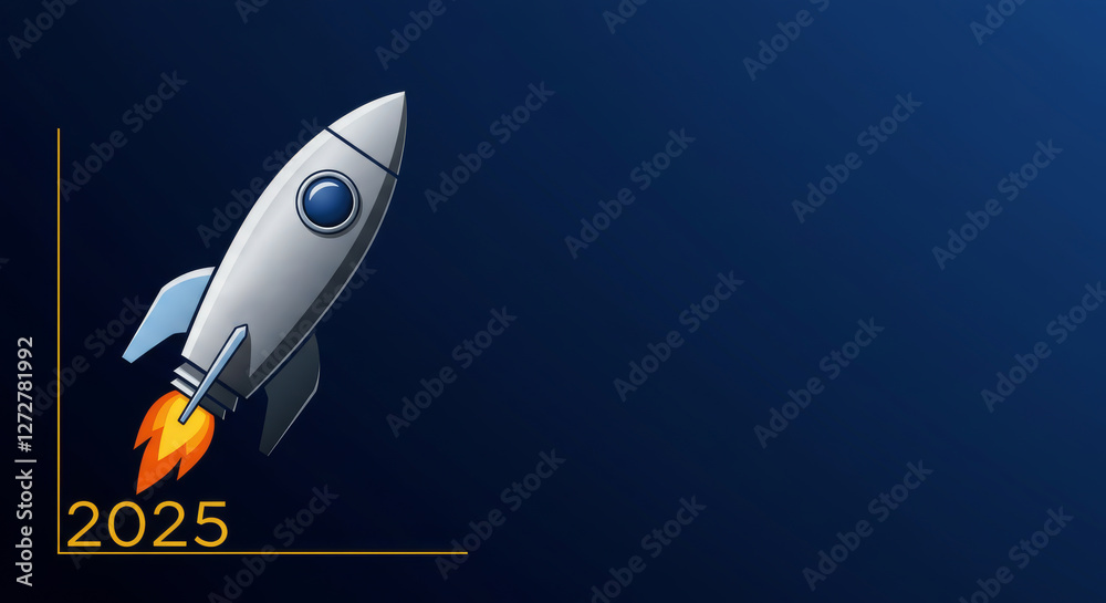 Rocket taking off in growth chart depicting year of two thousand twenty five Rocket taking off in growth chart depicting year of two thousand twenty five