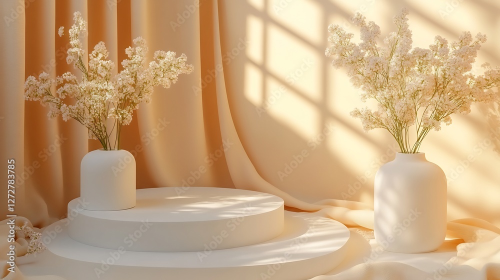Serene Minimalist Product Display Warm Light. AI Generated Serene Minimalist Product Display Warm Light. AI Generated