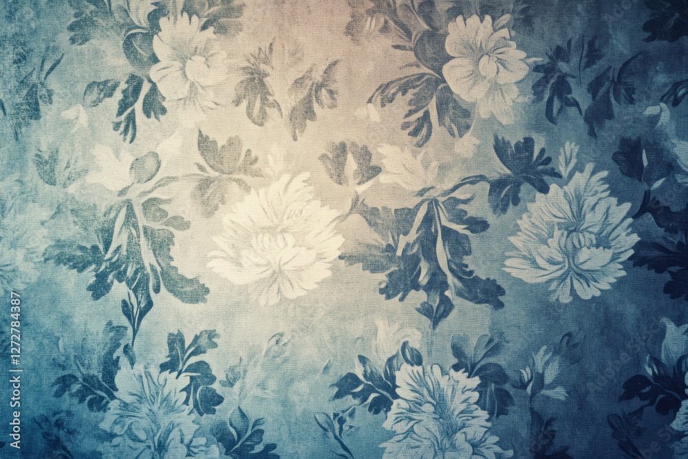 Fototapeta premium Vintage Floral Wallpaper with Soft Blue and White Tones