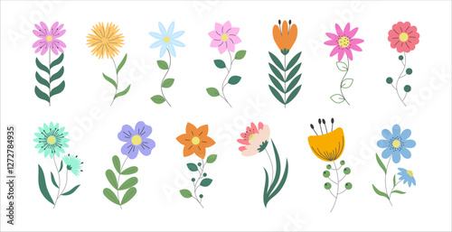 Abstract Origami Flower Set. Modern Spring or Summer Flowers in Flat Style. Simple Vector Floral Plant Element Design for Banner, Posters, Templates, Sales, Cards, Advertisements, websites, wallpaper.
