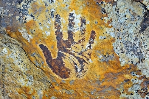 Ancient handprint on rock, outback, history