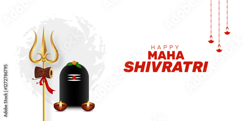 Maha shivratri festival greeting banner with shivling and trishul background