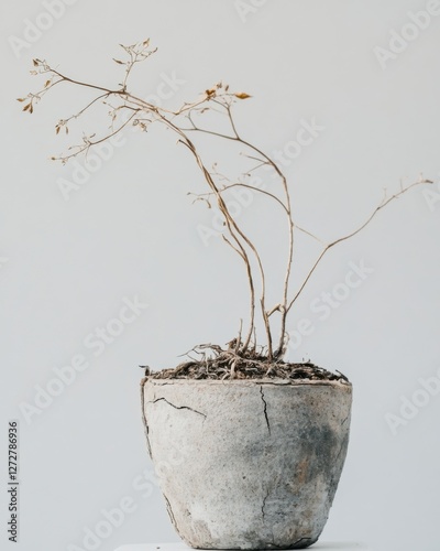 Dementia risk symbolized by a withered plant in a pot. Representing the decline of memories