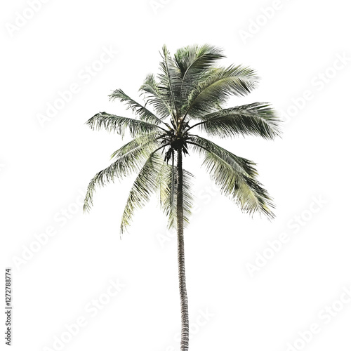 Tall Palm Tree Against Black Background Tropical Nature Scene