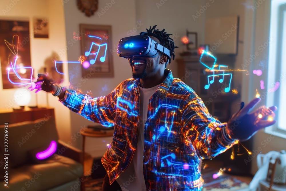 Obraz premium Immersive Virtual Reality Experience with Colorful Visual Effects