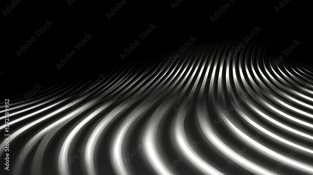 Obraz premium Abstract Curved Metallic Striped Surface with Dramatic Light and Shadow Play Design Element.