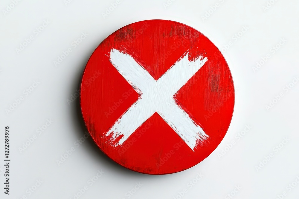 Fototapeta premium Red Circular Sign with White X Mark on a Clean White Background
