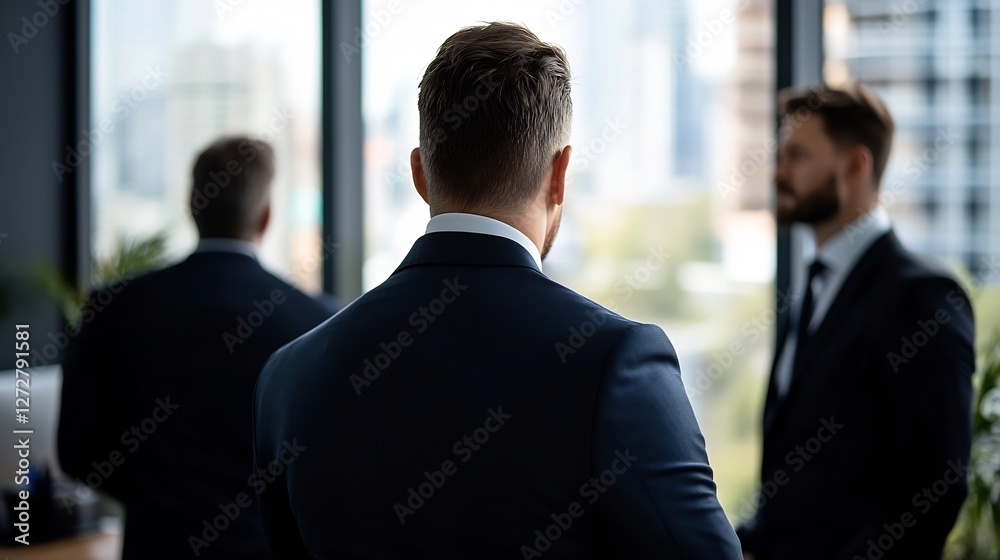 Businessmen Contemplating Future Opportunities by Window Businessmen Contemplating Future Opportunities by Window