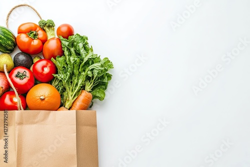 Fresh produce grocery bag, white background, healthy eating (2) photo